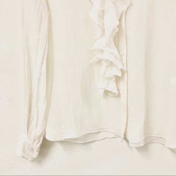 CHLOÉ Silk & Cotton Sheer Ruffle Button Up Blouse - Picture 2 of 11